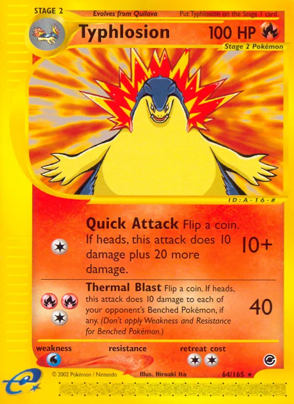 Carta Typhlosion, número 64/165 da coleção Expedition Base Set