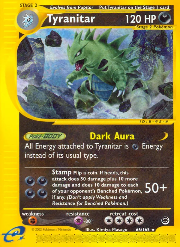 Carta Tyranitar, número 66/165 da coleção Expedition Base Set