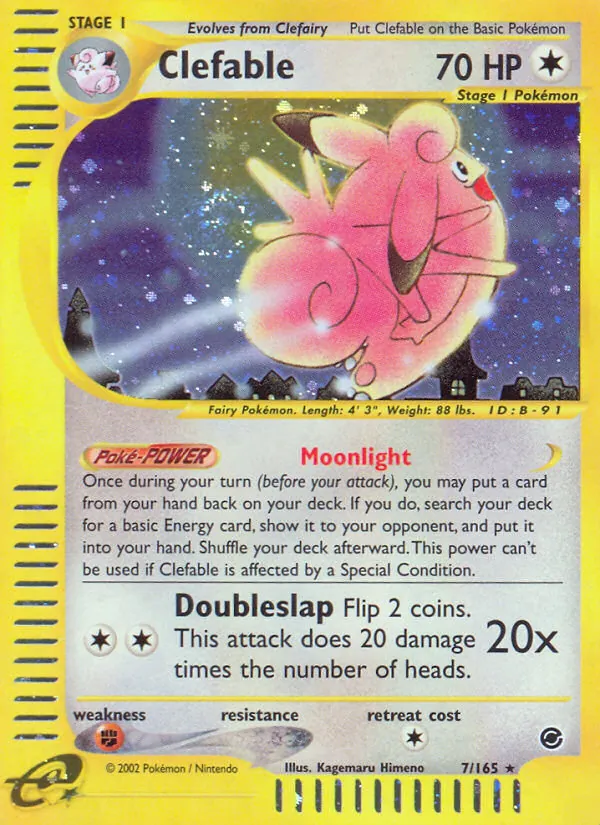 Carta Clefable, número 7/165 da coleção Expedition Base Set