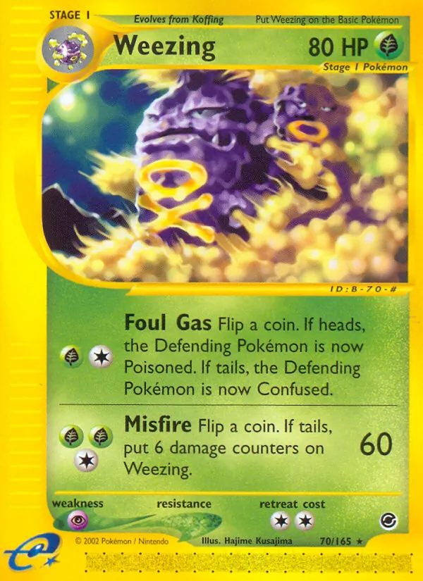 Carta Weezing, número 70/165 da coleção Expedition Base Set
