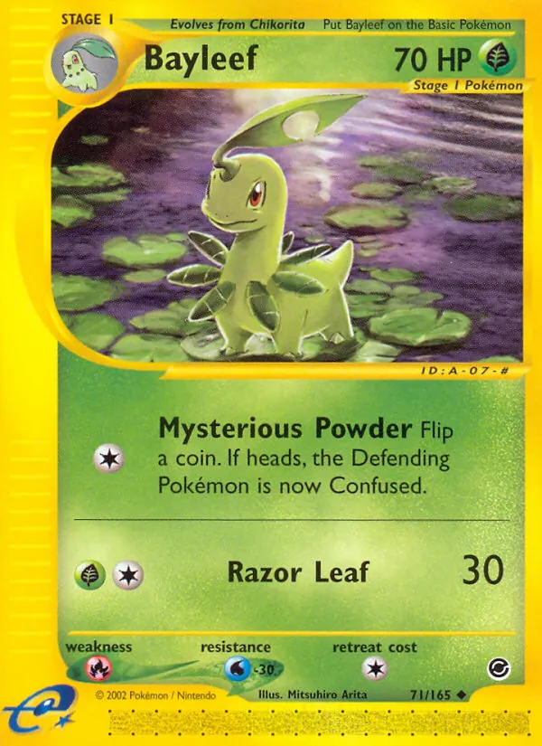 Carta Bayleef, número 71/165 da coleção Expedition Base Set