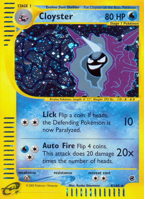 Carta Cloyster, número 8/165 da coleção Expedition Base Set