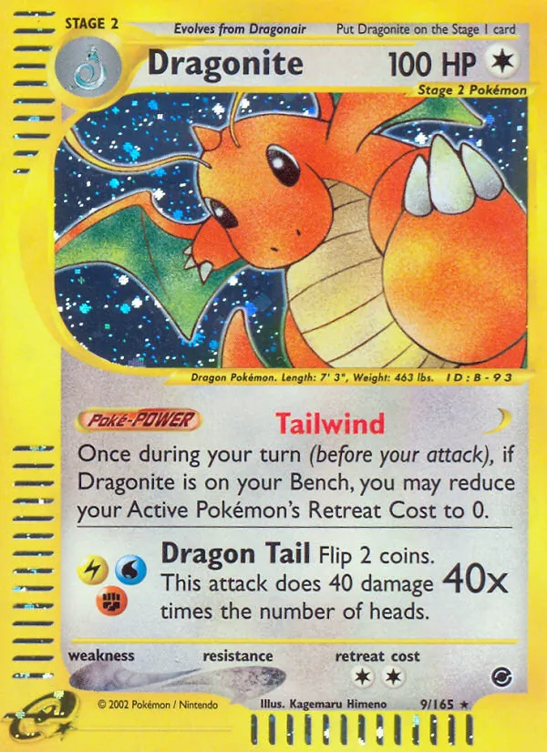 Carta Dragonite, número 9/165 da coleção Expedition Base Set