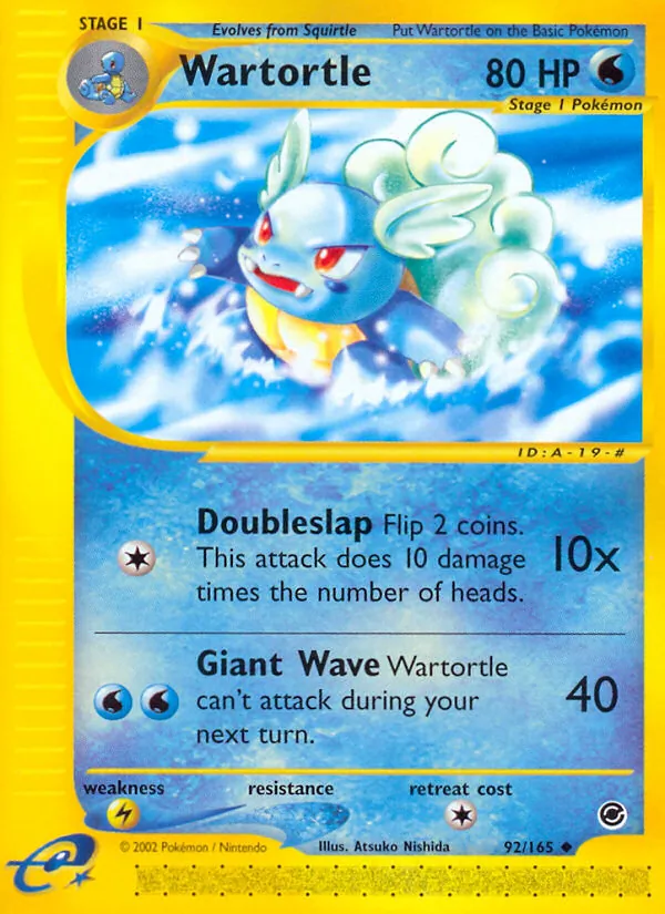 Carta Wartortle, número 92/165 da coleção Expedition Base Set