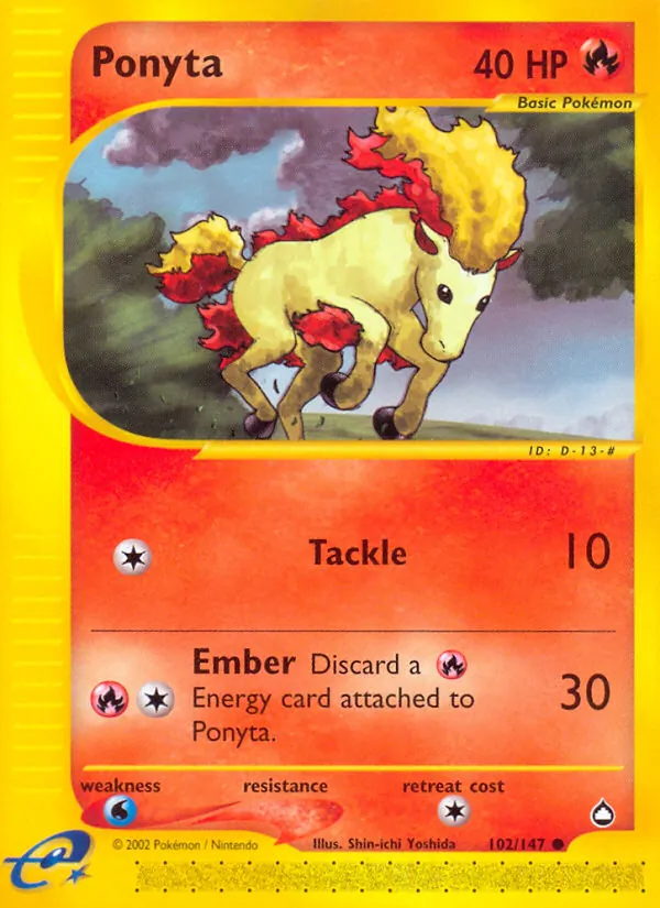 Carta Ponyta, número 102/147 da coleção Aquapolis
