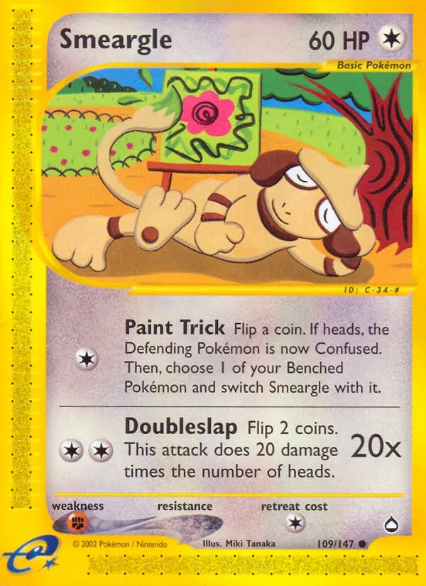 Carta Smeargle, número 109/147 da coleção Aquapolis
