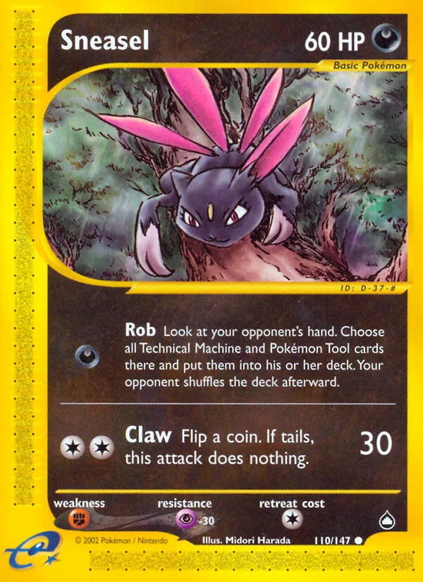 Carta Sneasel, número 110/147 da coleção Aquapolis