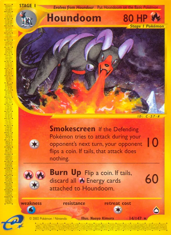 Carta Houndoom, número 14/147 da coleção Aquapolis