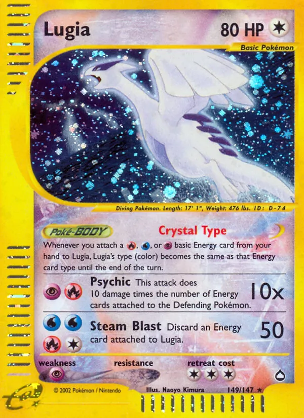 Carta Lugia, número 149/147 da coleção Aquapolis