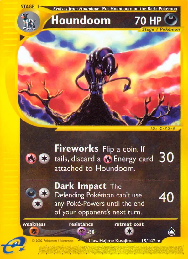 Carta Houndoom, número 15/147 da coleção Aquapolis