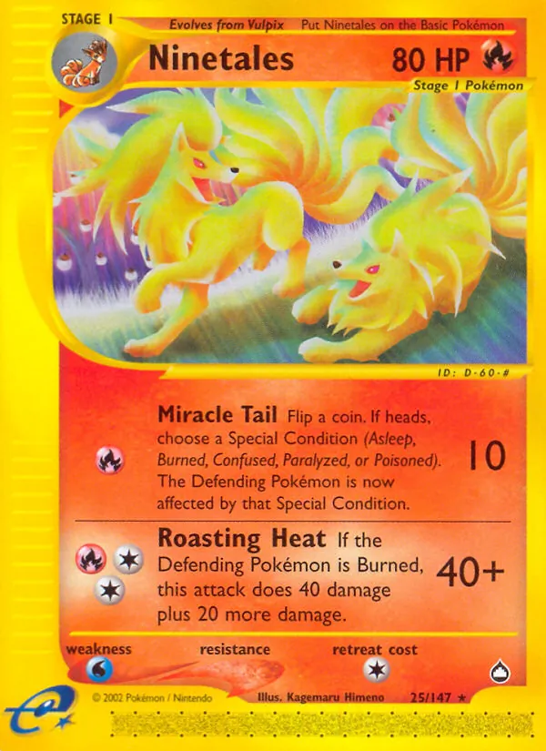 Carta Ninetales, número 25/147 da coleção Aquapolis