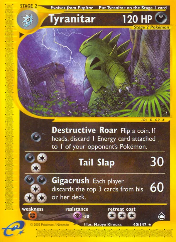 Carta Tyranitar, número 40/147 da coleção Aquapolis