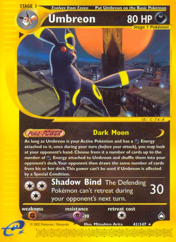 Carta Umbreon, número 41/147 da coleção Aquapolis