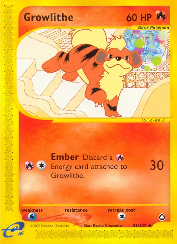 Carta Growlithe, número 51/147 da coleção Aquapolis