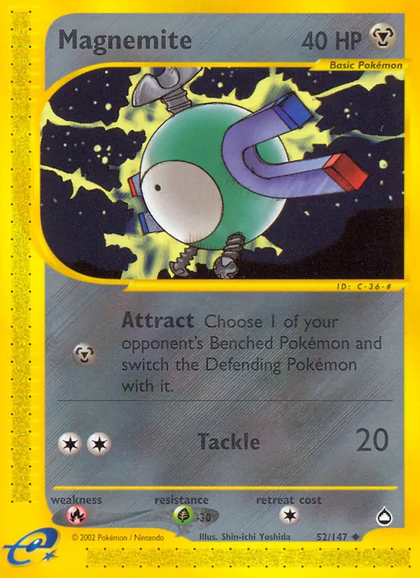Carta Magnemite, número 52/147 da coleção Aquapolis