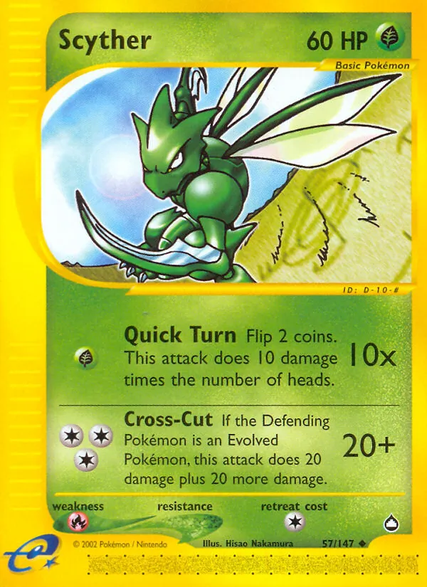 Carta Scyther, número 57/147 da coleção Aquapolis