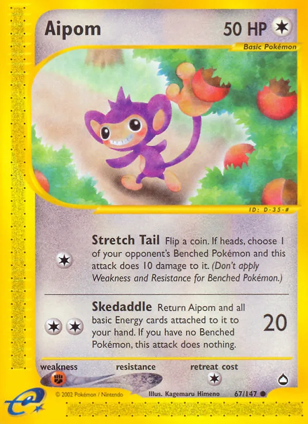 Carta Aipom, número 67/147 da coleção Aquapolis