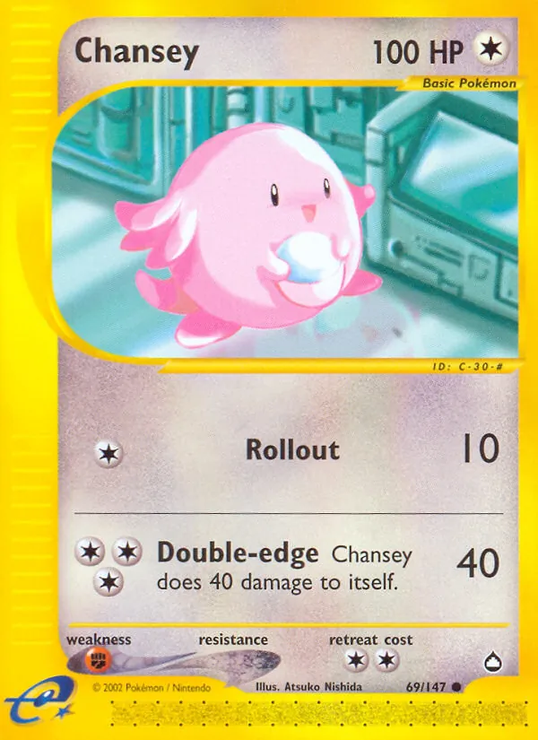 Carta Chansey, número 69/147 da coleção Aquapolis