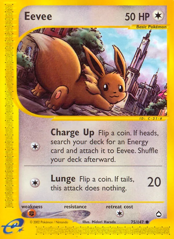 Carta Eevee, número 75/147 da coleção Aquapolis