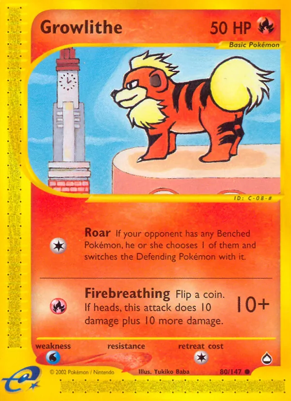 Carta Growlithe, número 80/147 da coleção Aquapolis