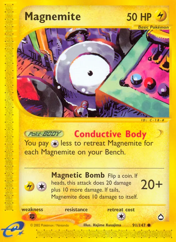 Carta Magnemite, número 91/147 da coleção Aquapolis