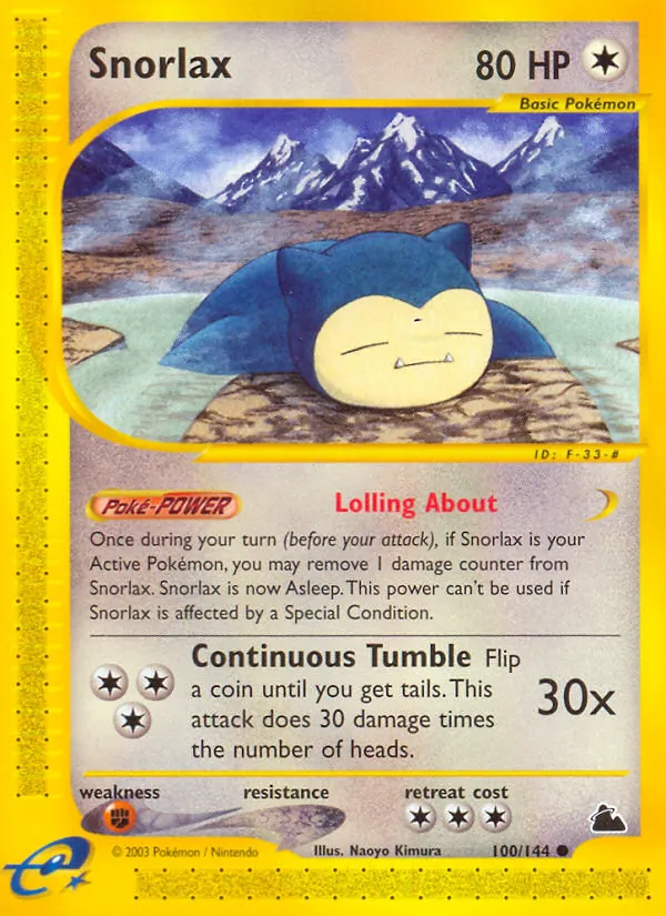 Carta Snorlax, número 100/144 da coleção Skyridge