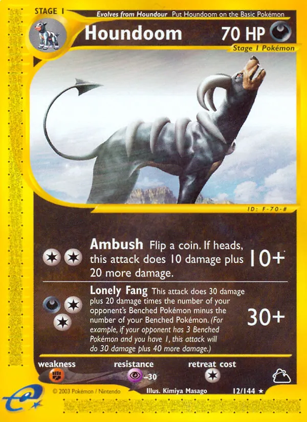 Carta Houndoom, número 12/144 da coleção Skyridge
