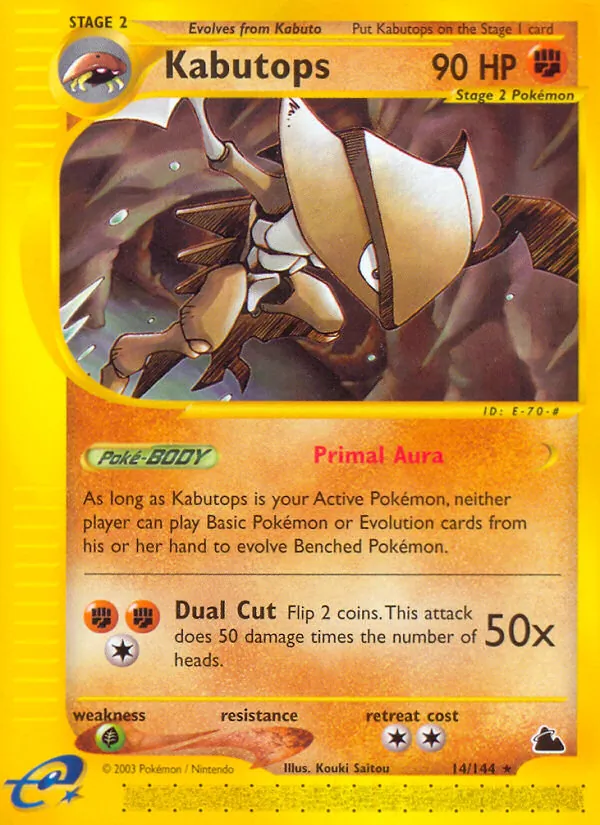 Carta Kabutops, número 14/144 da coleção Skyridge