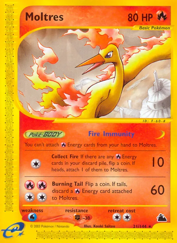 Carta Moltres, número 21/144 da coleção Skyridge