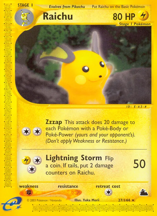 Carta Raichu, número 27/144 da coleção Skyridge