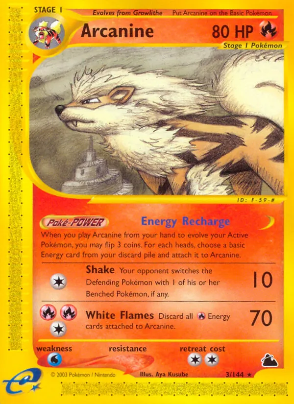 Carta Arcanine, número 3/144 da coleção Skyridge