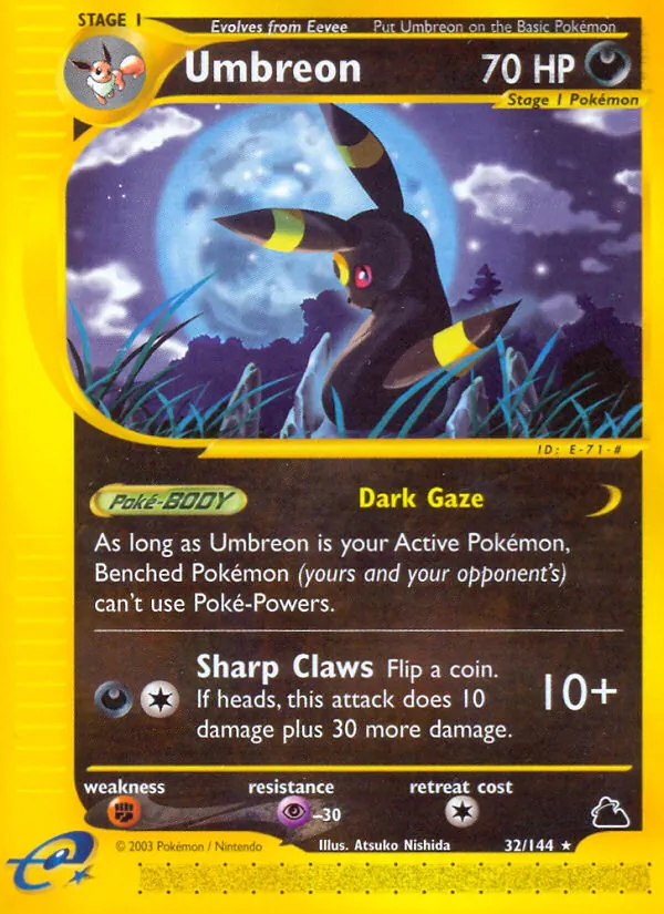 Carta Umbreon, número 32/144 da coleção Skyridge