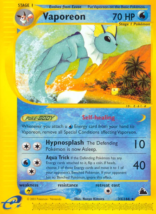 Carta Vaporeon, número 33/144 da coleção Skyridge