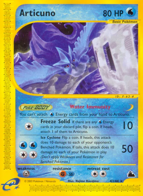 Carta Articuno, número 4/144 da coleção Skyridge