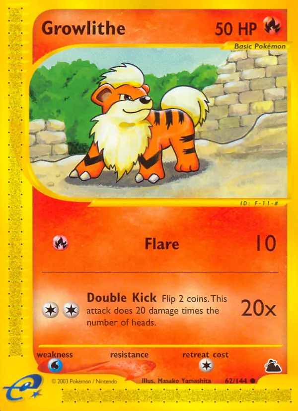 Carta Growlithe, número 62/144 da coleção Skyridge