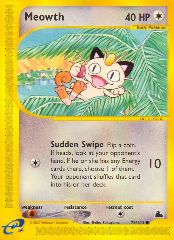 Carta Meowth, número 78/144 da coleção Skyridge