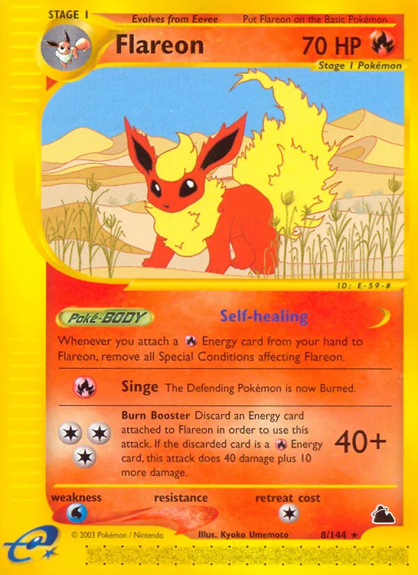 Carta Flareon, número 8/144 da coleção Skyridge