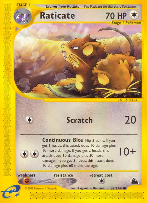 Carta Raticate, número 89/144 da coleção Skyridge
