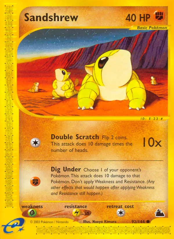 Carta Sandshrew, número 92/144 da coleção Skyridge