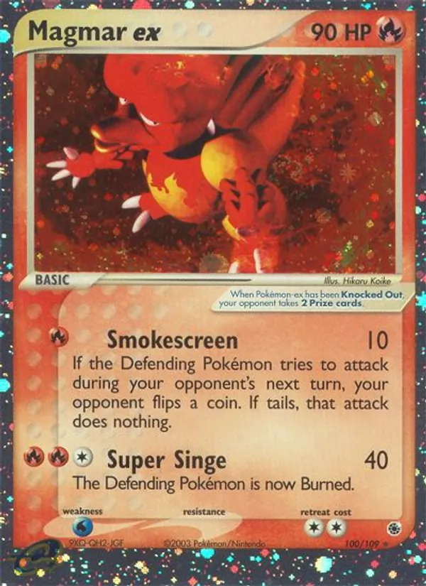 Carta Magmar ex, número 100/109 da coleção EX Rubi e Safira
