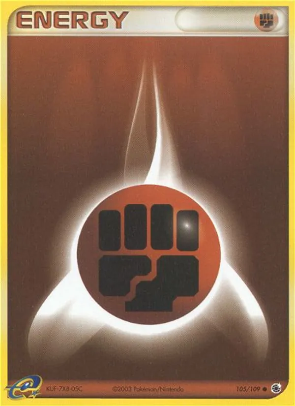 Carta Fighting Energy, número 105/109 da coleção EX Rubi e Safira