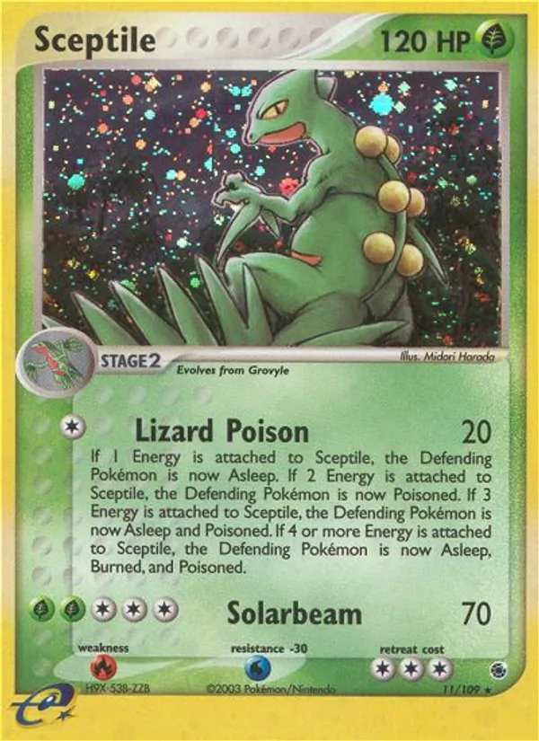 Carta Sceptile, número 11/109 da coleção EX Rubi e Safira