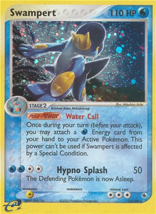 Carta Swampert, número 13/109 da coleção EX Rubi e Safira