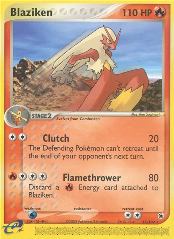 Carta Blaziken, número 15/109 da coleção EX Rubi e Safira