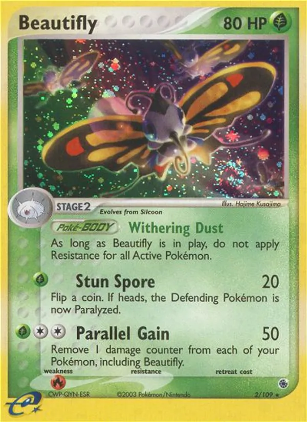 Carta Beautifly, número 2/109 da coleção EX Rubi e Safira