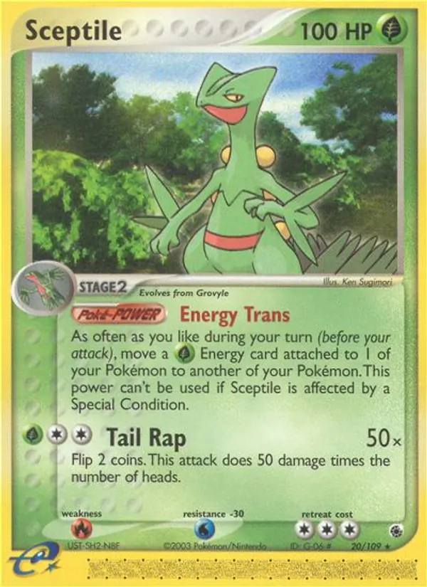 Carta Sceptile, número 20/109 da coleção EX Rubi e Safira