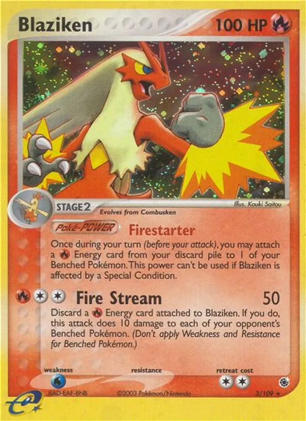 Carta Blaziken, número 3/109 da coleção EX Rubi e Safira