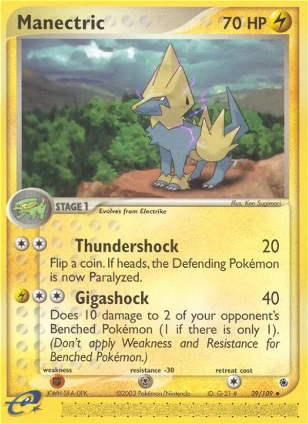 Carta Manectric, número 39/109 da coleção EX Rubi e Safira
