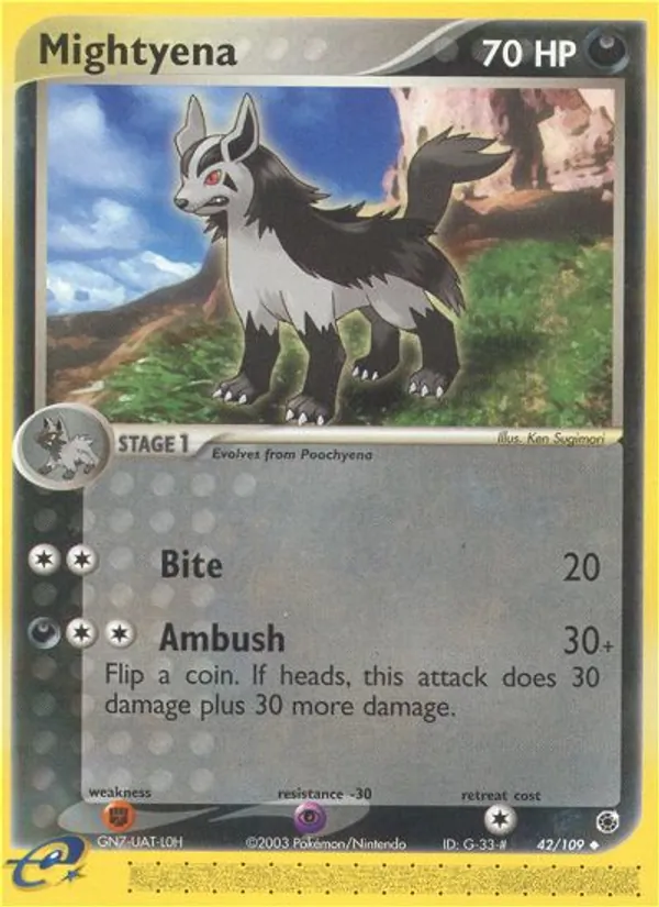Carta Mightyena, número 42/109 da coleção EX Rubi e Safira