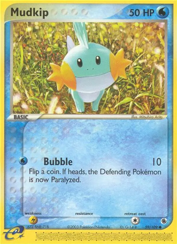 Carta Mudkip, número 59/109 da coleção EX Rubi e Safira